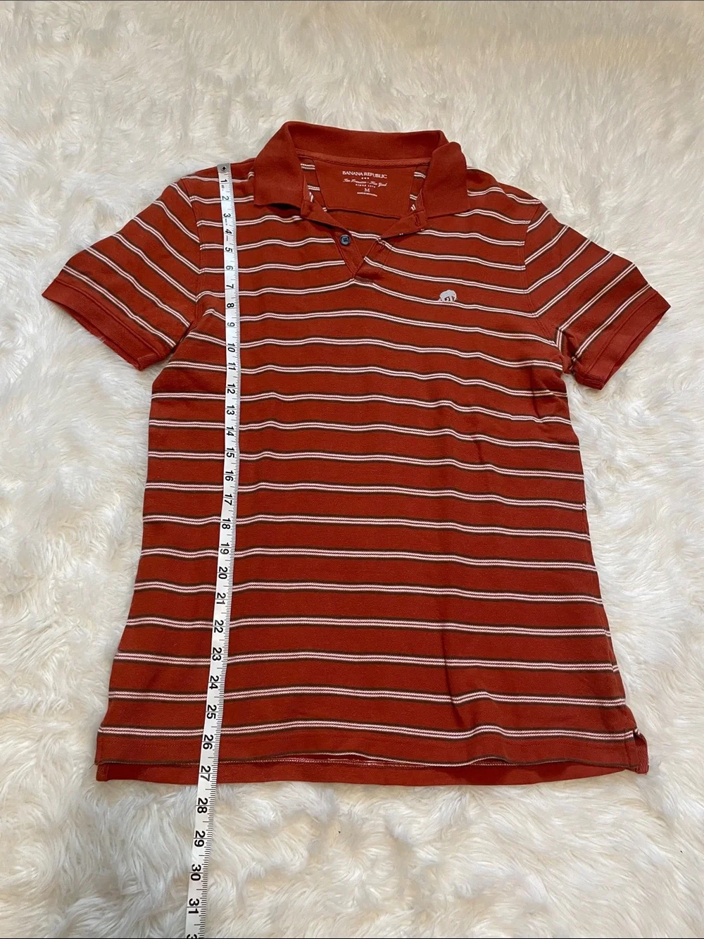 Banana Republic Factory Orange & White Striped Polo Shirt Medium